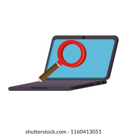 laptop computer with magnifying glass