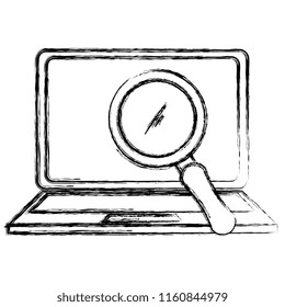 laptop computer with magnifying glass