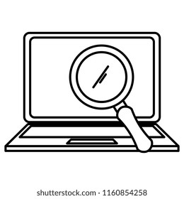 laptop computer with magnifying glass