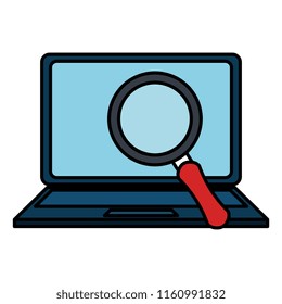 laptop computer with magnifying glass