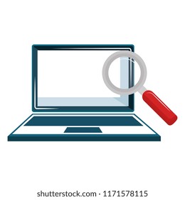 laptop computer with magnifying glass