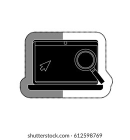 laptop computer with magnifying glass