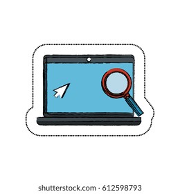 laptop computer with magnifying glass