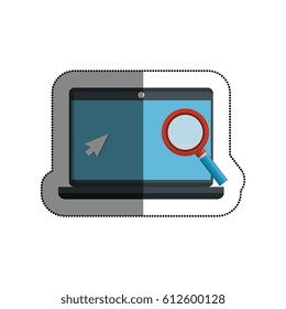 laptop computer with magnifying glass