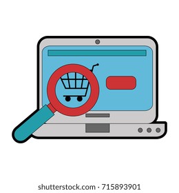 laptop computer with magnifying glass