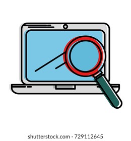 laptop computer with magnifying glass