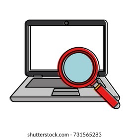 laptop computer with magnifying glass