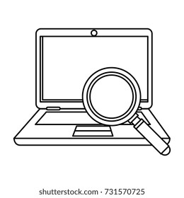 laptop computer with magnifying glass