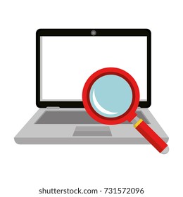 laptop computer with magnifying glass