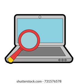 laptop computer with magnifying glass