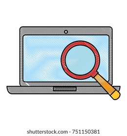 laptop computer with magnifying glass