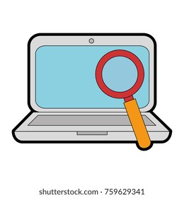laptop computer with magnifying glass