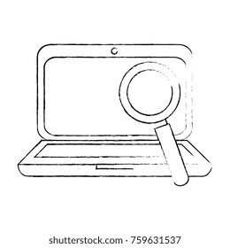laptop computer with magnifying glass