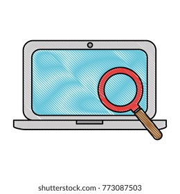 laptop computer with magnifying glass
