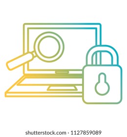 laptop computer with magnifying glass and padlock
