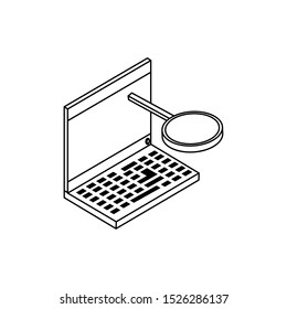 laptop computer with magnifying glass vector illustration design