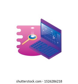 laptop computer with magnifying glass vector illustration design