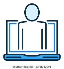 Laptop Computer with Man vector concept blue icon or logo element