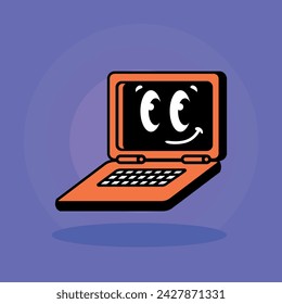 laptop computer mascot, funny cartoon character