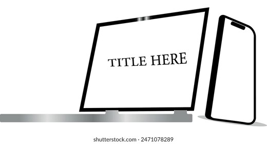 Laptop, Computer and Mobile Phone Mockup. Digital devices screen template vector illustration on transparent background.