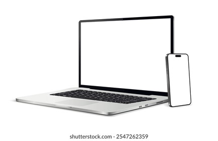 Laptop computer and mobile phone mockup. Digital devices screen template