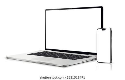 Laptop computer and mobile phone mockup. Digital devices screen template.