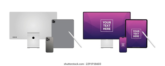 Laptop Computer, Mobile Phone and Tablet PC Mock up. Realistic high-detailed technology devices set.  Vector illustration.