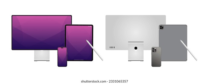 Laptop Computer, Mobile Phone and Tablet PC Mock up. Realistic high-detailed technology devices set.  Vector illustration. svg