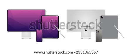 Laptop Computer, Mobile Phone and Tablet PC Mock up. Realistic high-detailed technology devices set.  Vector illustration.