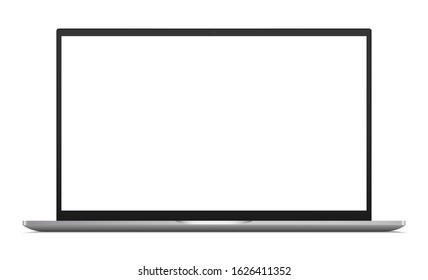 Laptop computer mockup with blank screen, front view. Vector illustration