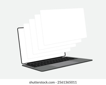 Laptop Computer Mockup with Blank Wireframing Pages: Ideal for Showcasing Web Design Projects - Vector Illustration.