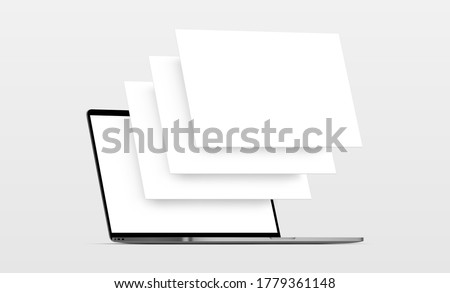 Laptop computer mockup with blank wireframing pages. Concept for showcasing web-design projects. Vector illustration