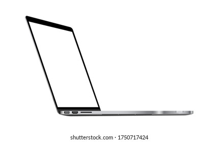 Laptop Computer Mockup With Perspective Side View, Isolated On White Background. Vector Illustration