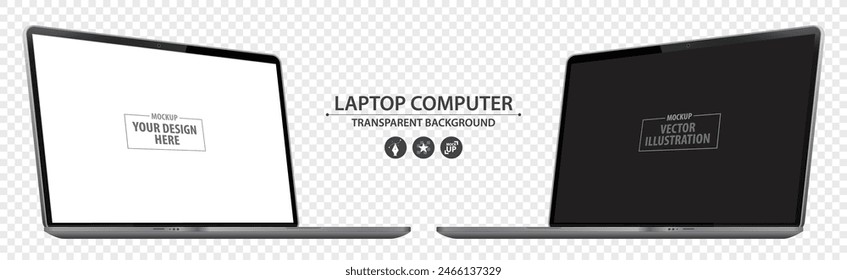 Laptop Computer Mockup with Perspective View. Notebook PC realistic vector illustration with transparent background.