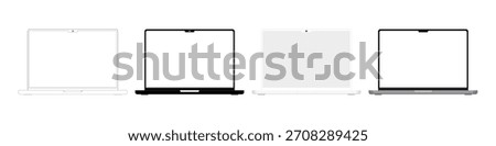Laptop Computer Mockup Set – Realistic, Clay, Black, White and Outline Styles with Blank Screen for UI and UX Presentation and Device Design