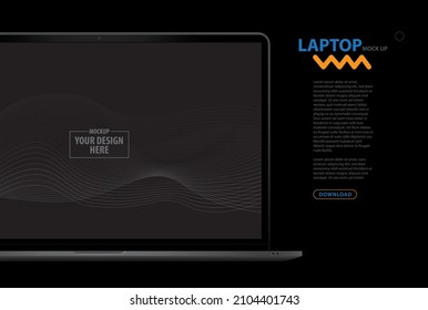 Laptop Computer Mockup and Web Page Template. Realistic notebook PC vector illustration with black background.