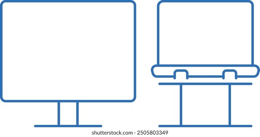 Laptop and computer monitor, dual display, editable line vector icon illustration