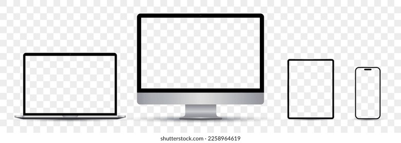 Laptop, computer monitor, tablet and smartphone template with blank screen