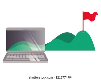 laptop computer with mountain in flag on top
