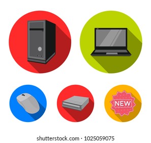 Laptop, computer mouse and other equipment. Personal computer set collection icons in flat style vector symbol stock illustration web.