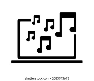 Laptop computer music note icon. Illustration vector