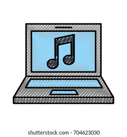 laptop computer with music note isolated icon