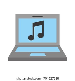 laptop computer with music note isolated icon