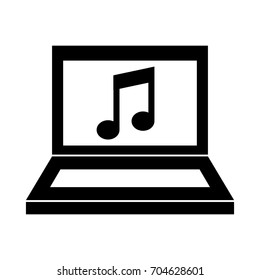 laptop computer with music note isolated icon