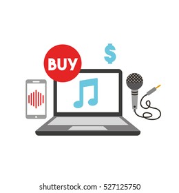 laptop computer with musical note over white background. music and technology design. vector illustration
