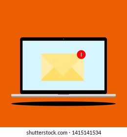laptop computer with new email alert sign on screen display. vector illustration