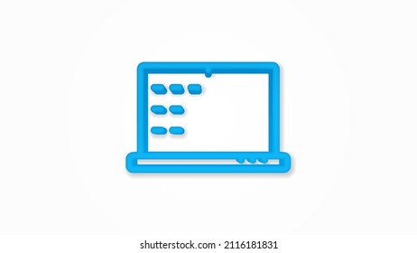 laptop computer, notebook 3d realistic line icon. Vector top view illustration. color pictogram isolated on white background