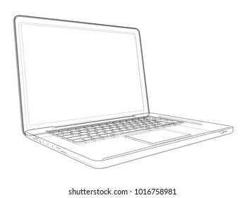 Laptop computer notebook outline vector. Rendering of 3d. Wire-frame style. The layers of visible and invisible lines are separated