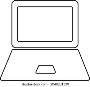 Laptop. Computer. Notebook. Vector art. Black and white. White background. Line drawing.