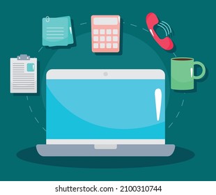 Laptop-Computer und Bürowerkzeuge